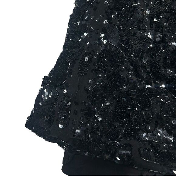 90’s Jacqueline Ferrar 100% Silk Beaded Fringe Black Dress Sleeveless Cocktail - Picture 16 of 16